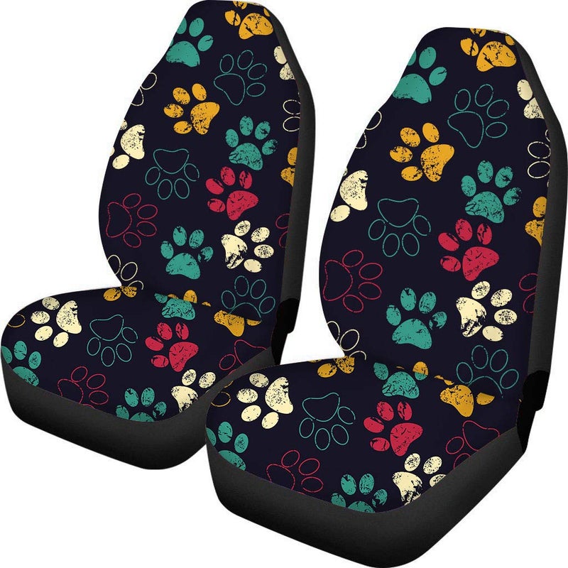 TOADDMOS Cute Colorful Paw Print Car Front Seat Covers 2 pc,Vehicle Seat Protector Car Mat Covers,Fit Most Cars,Sedan,Truck,SUV,Van for Pet Lover - Image 1